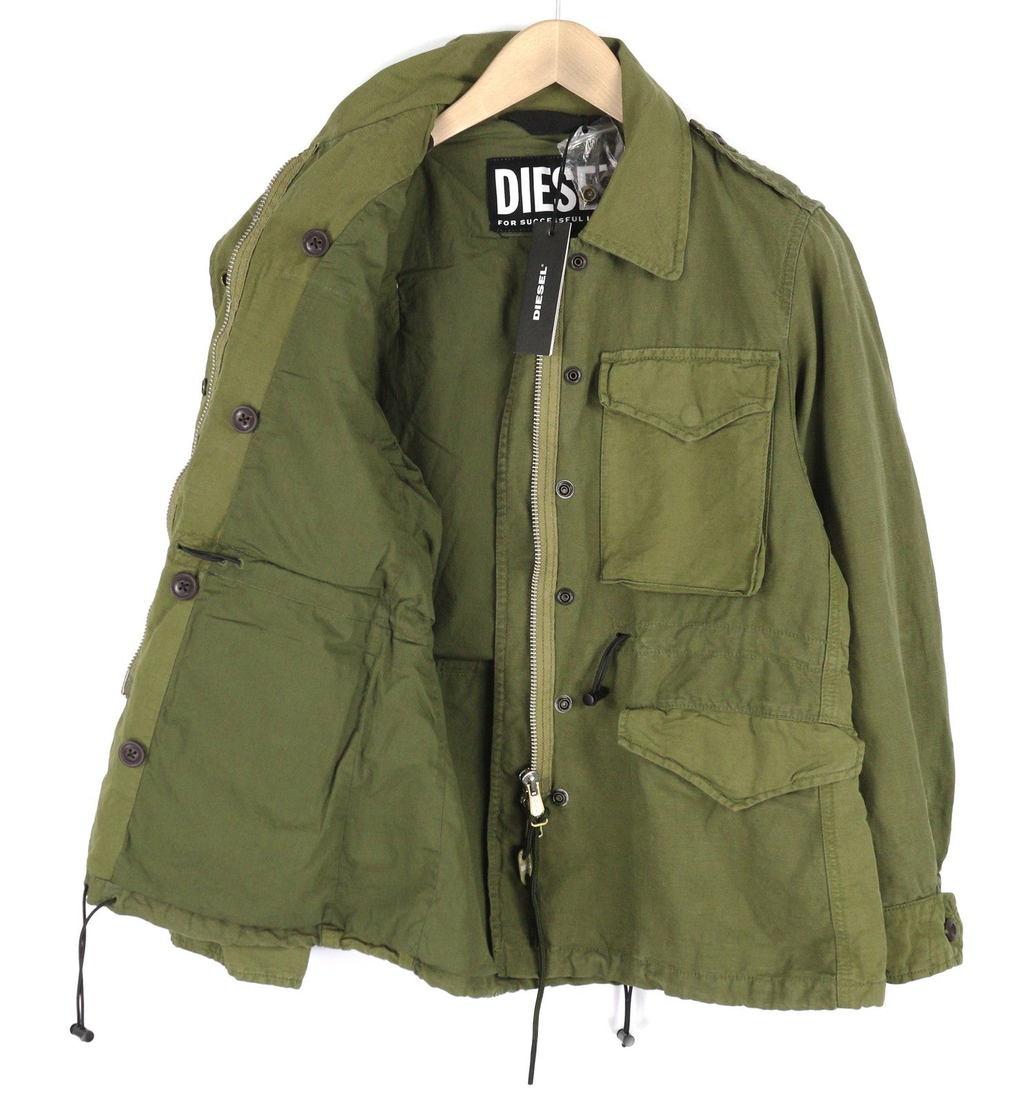 DIESEL G-Claudia Womens Jacket S Khaki Green Linen Blend Drawstring Waist