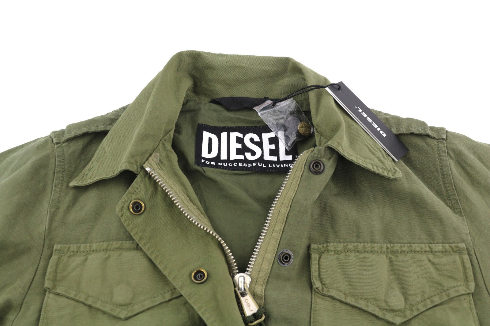 DIESEL G-Claudia Womens Jacket S Khaki Green Linen Blend Drawstring Waist