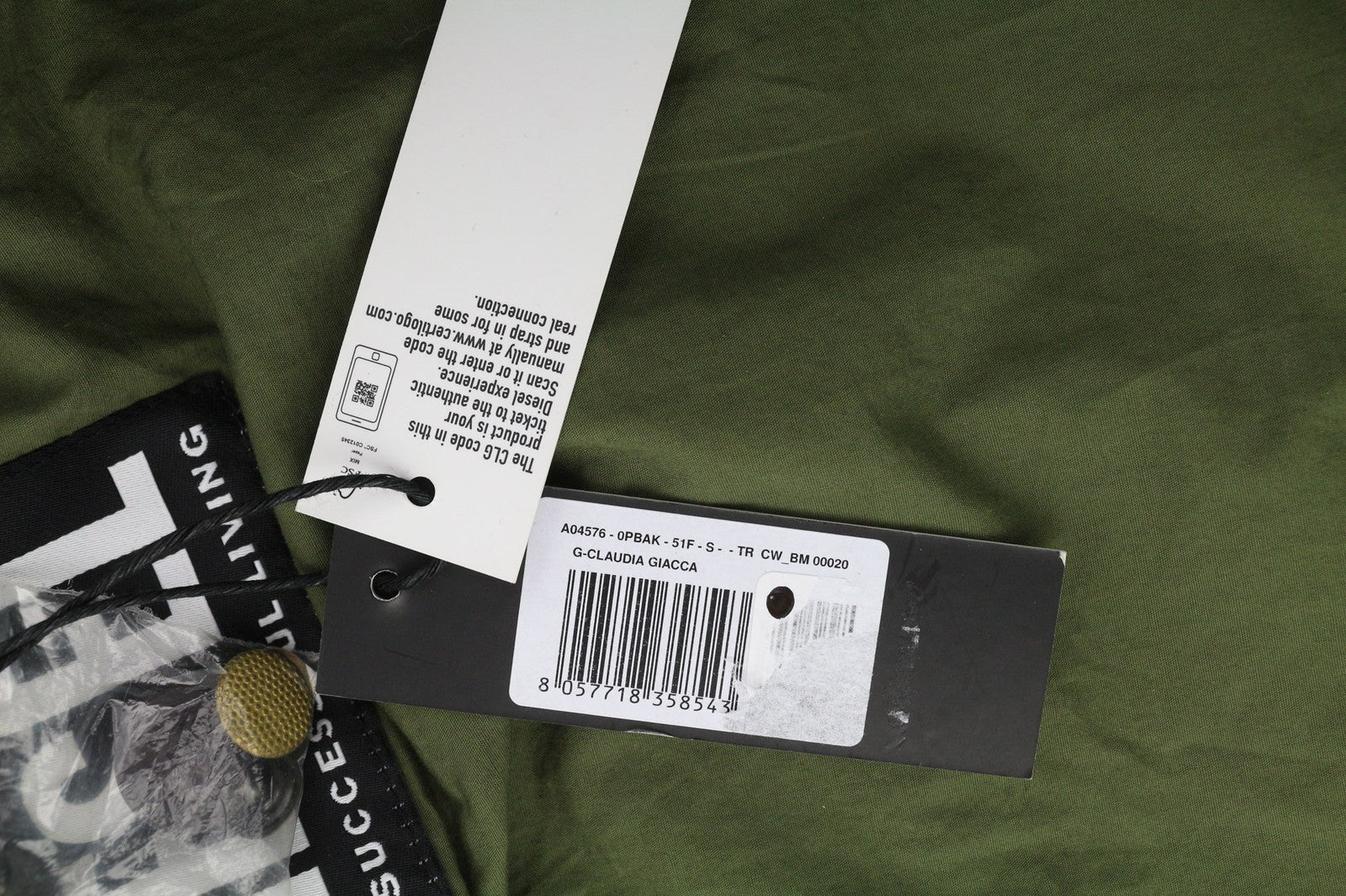 DIESEL G-Claudia Womens Jacket S Khaki Green Linen Blend Drawstring Waist