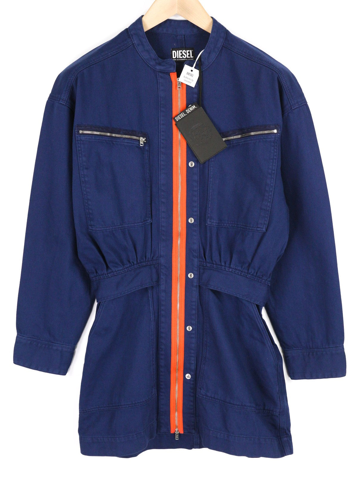 DIESEL De-Angelica-SP Women Dress S Blue Long Sleeve Full Zip Pockets RRP295