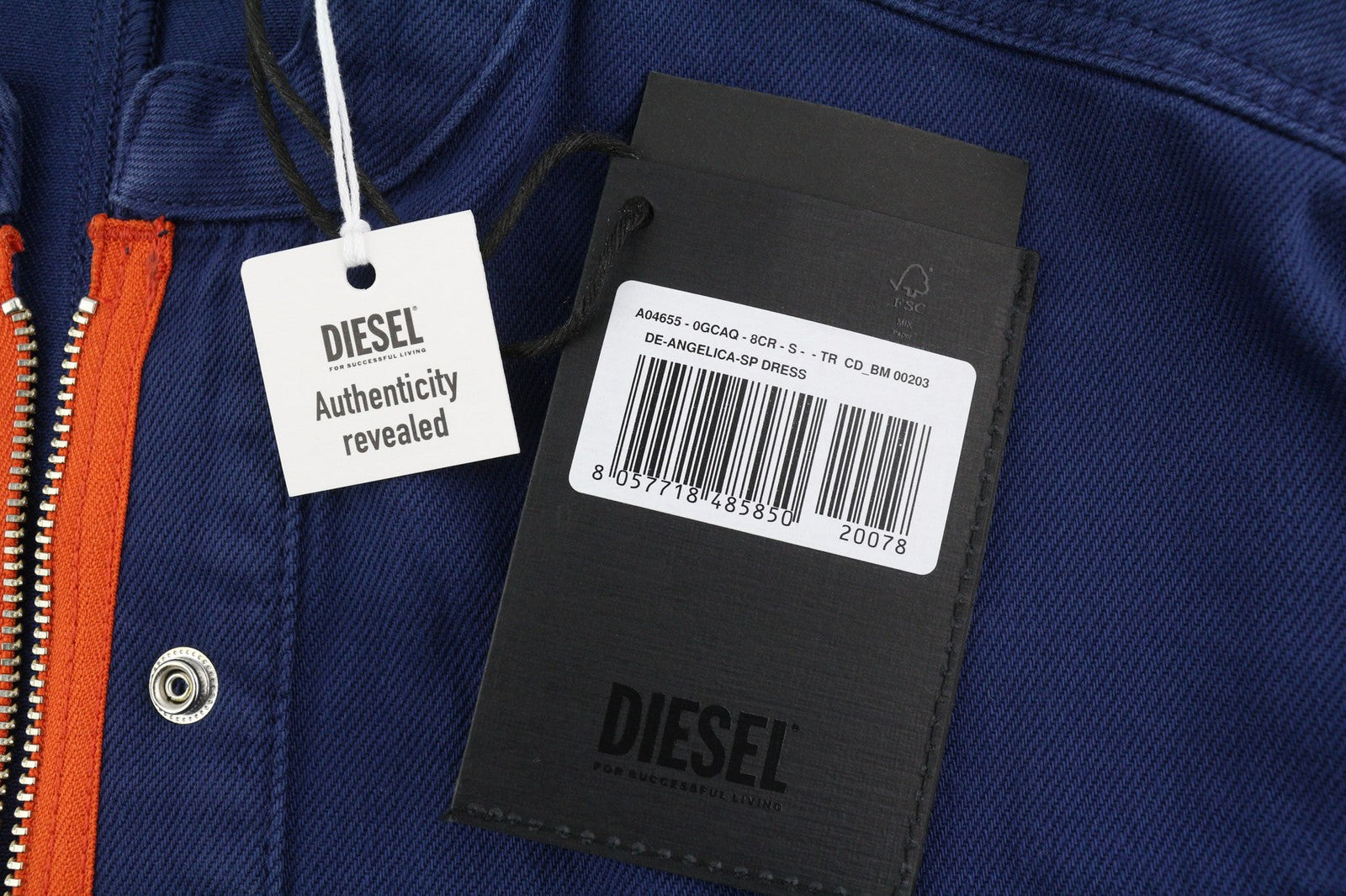 DIESEL De-Angelica-SP Women Dress S Blue Long Sleeve Full Zip Pockets RRP295