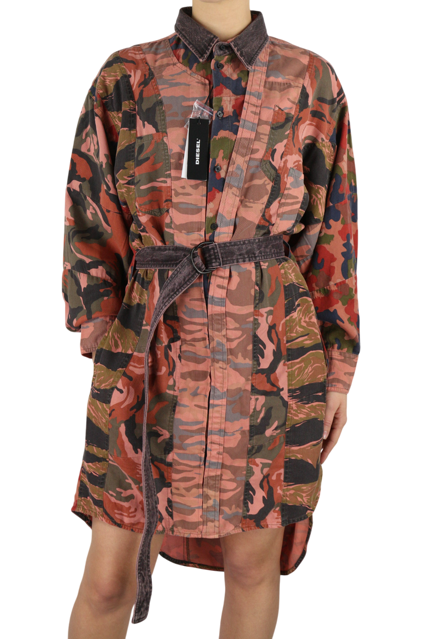 DIESEL D-Vittoria Womens Dress 2XS Long Sleeve Belted Camouflage RRP€350