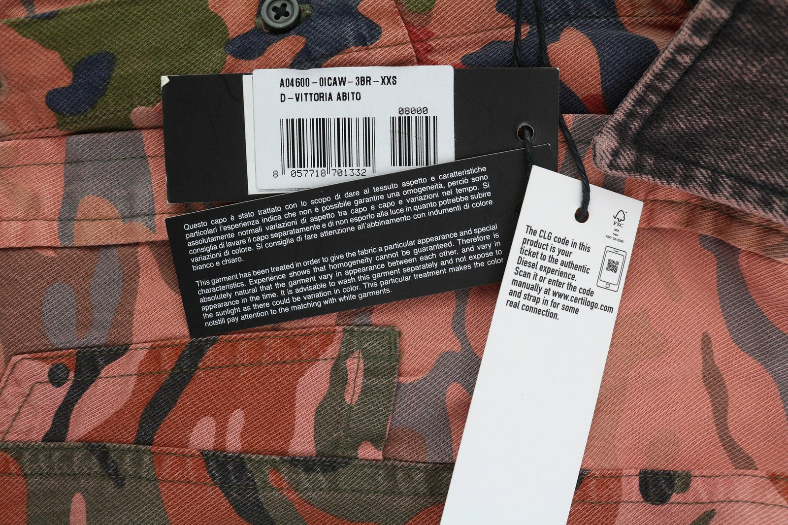 DIESEL D-Vittoria Womens Dress 2XS Long Sleeve Belted Camouflage RRP€350