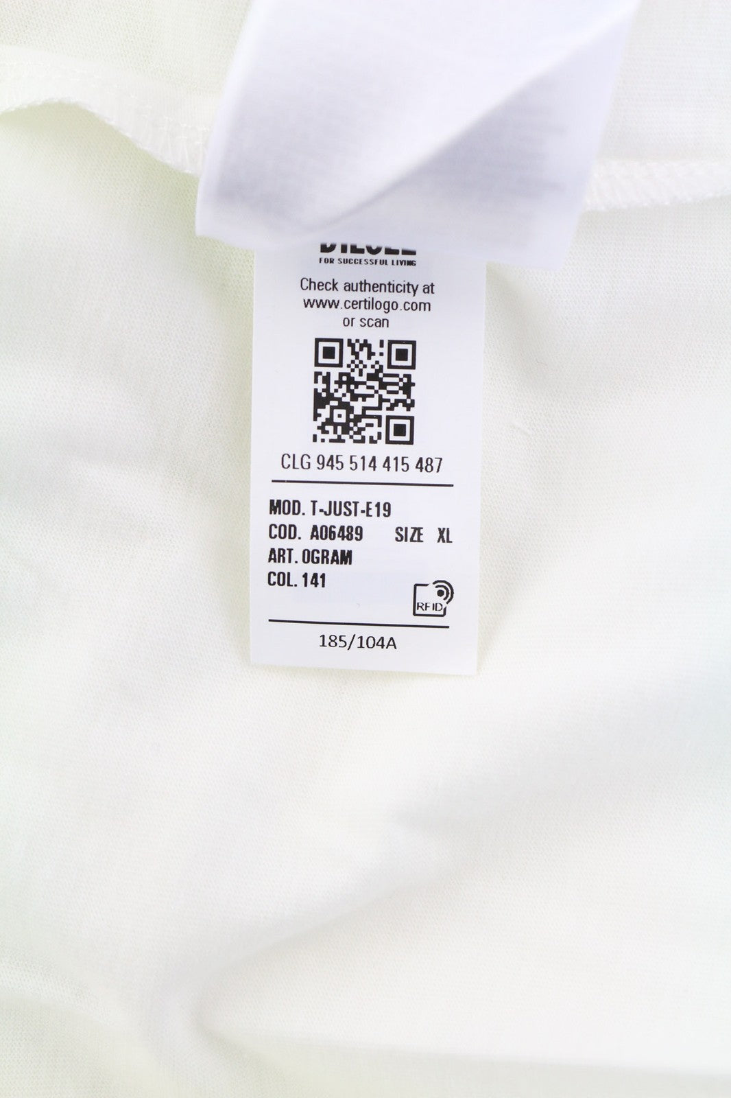 DIESEL T-Just-E19 Mens T-Shirt XL Short Sleeved Crew Neck Front  Tricot White