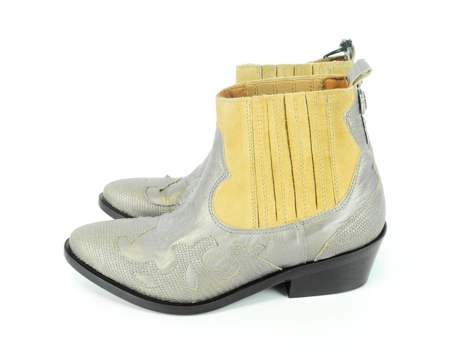 REPLAY Womens Cowboy Boots EU36 Brown Silver Suede Pattern Leather Ankle