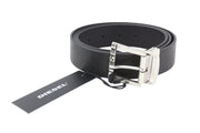 DIESEL B-Shift Men Belt 100 CM Black Textured Silver Tone Buckle Closure Logo