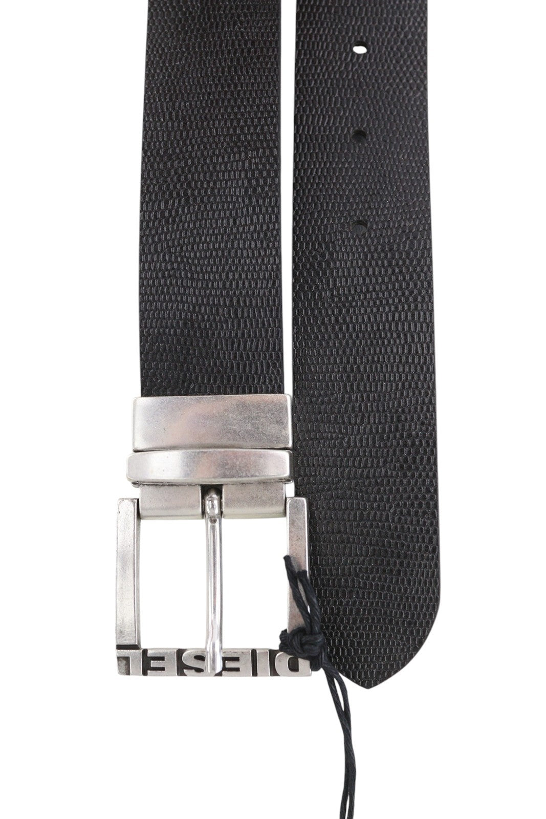 DIESEL B-Shift Men Belt 100 CM Black Textured Silver Tone Buckle Closure Logo
