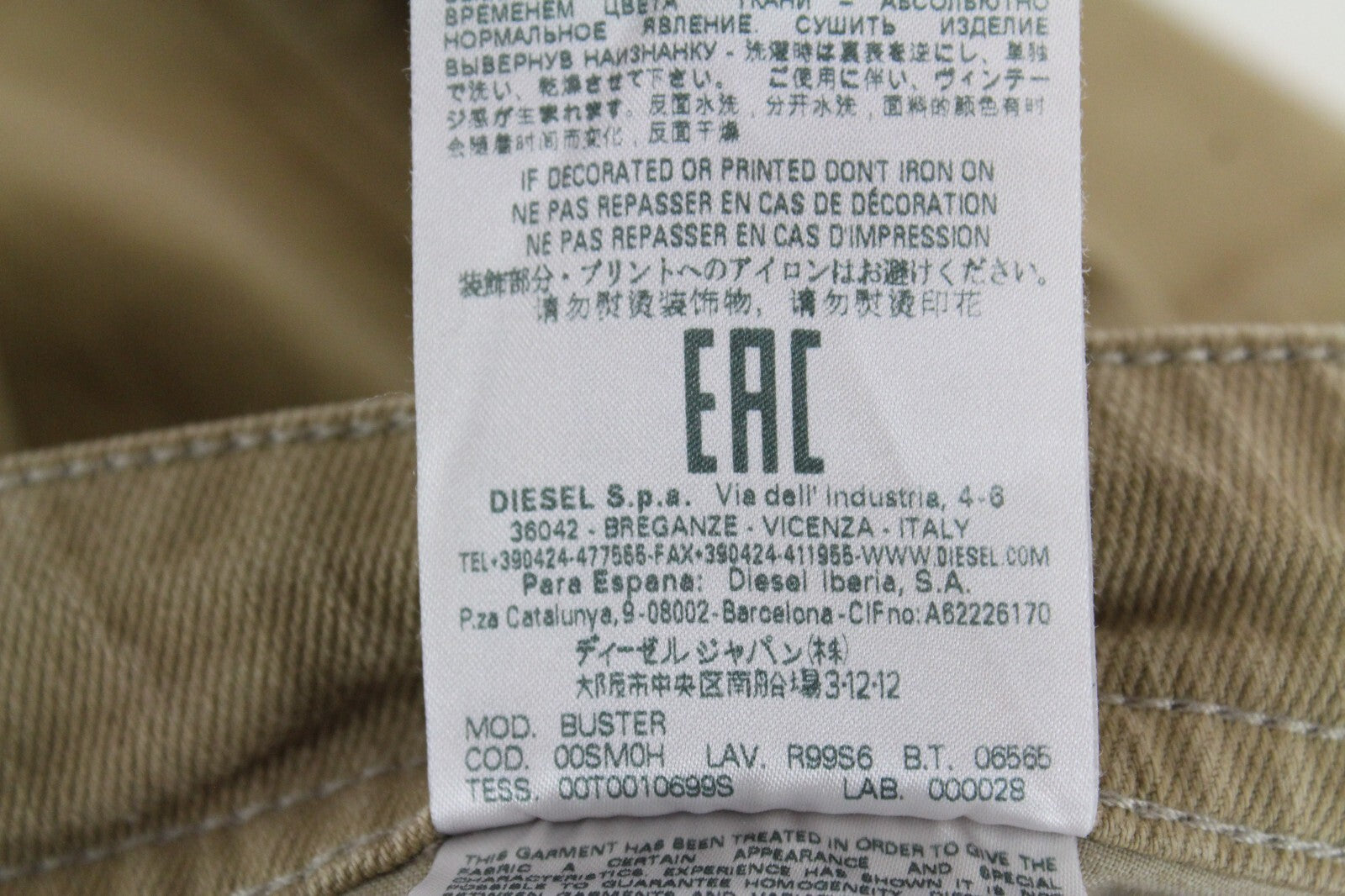 DIESEL Buster R99S6 Mens Jeans W38 Brown Slim Tapered Cotton Stretchy 5-Pocket