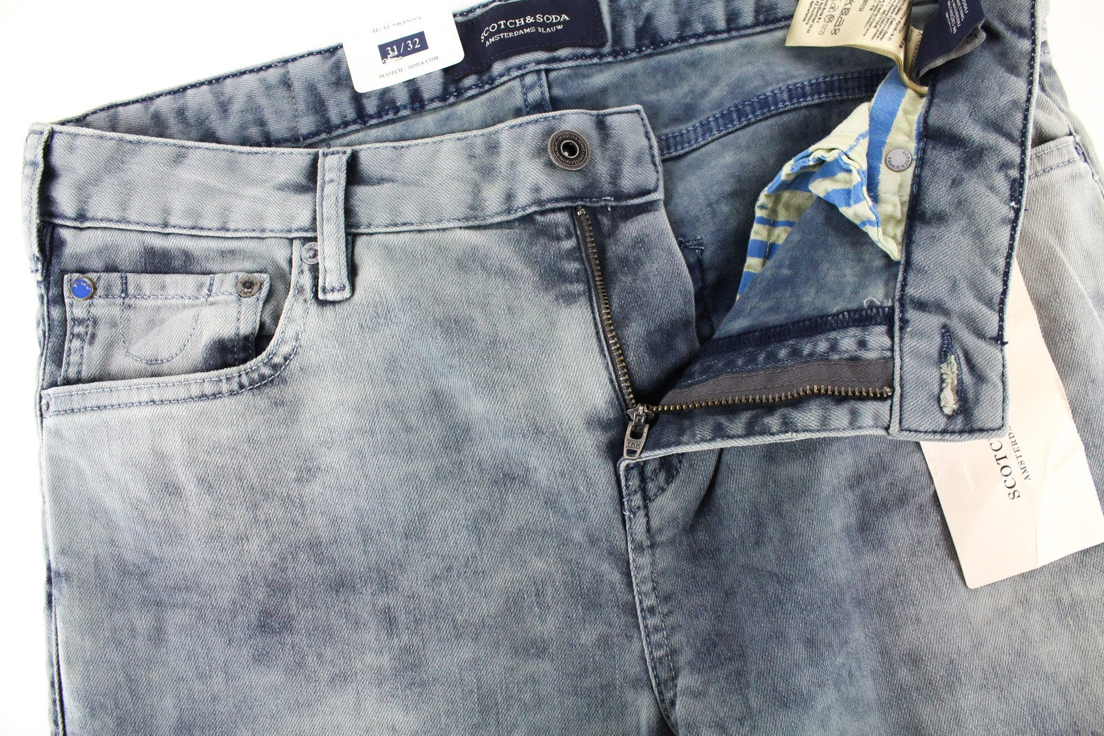 SCOTCH & SODA Skim Mens Jeans W31/L32 Washed Blue Skinny  Cotton Stretch