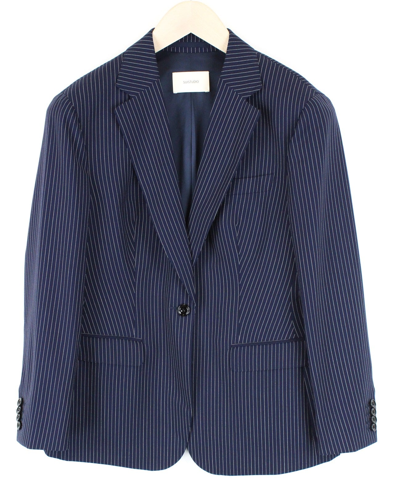 SUISTUDIO Cameron Womens Blazer UK14S Blue Striped Wool Single-Breasted