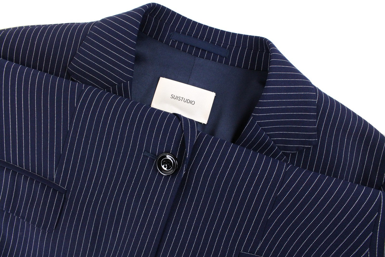 SUISTUDIO Cameron Womens Blazer UK14S Blue Striped Wool Single-Breasted