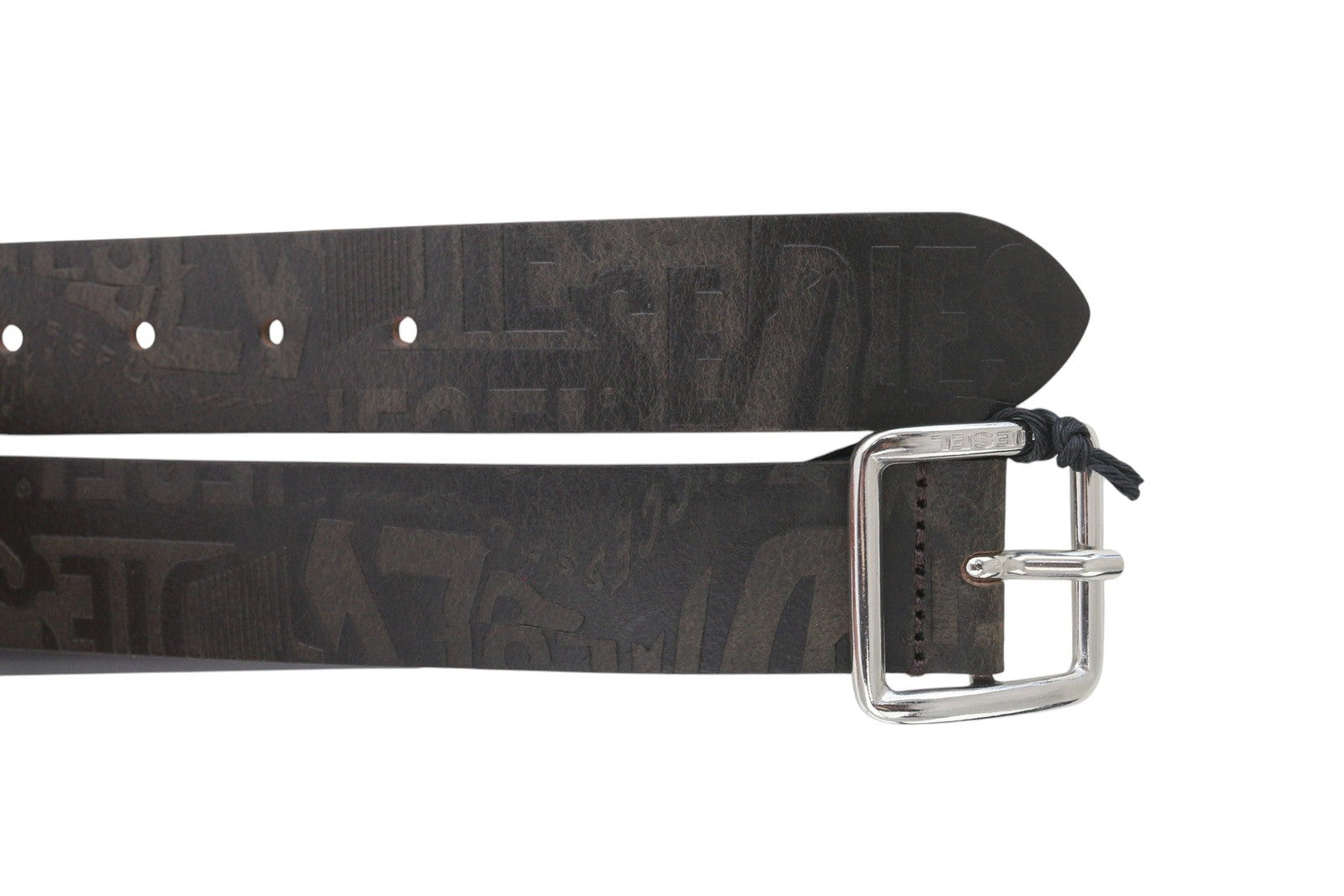 DIESEL B-Billover Men Belt 105CM Brown Leather Printed Silver Tone Buckle Logo