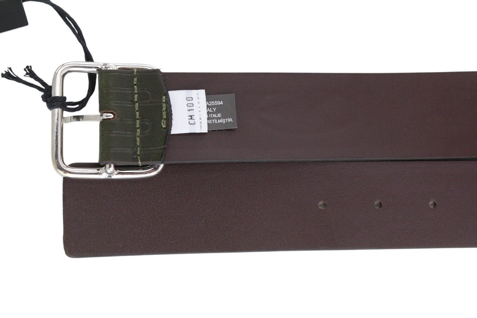 DIESEL B-Illy Men Belt 100 CM Dark Green Leather Silver Tone Buckle Casual Logo