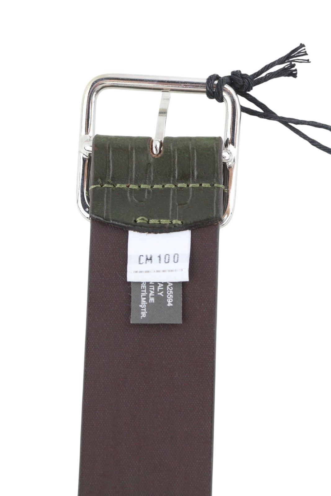 DIESEL B-Illy Men Belt 100 CM Dark Green Leather Silver Tone Buckle Casual Logo