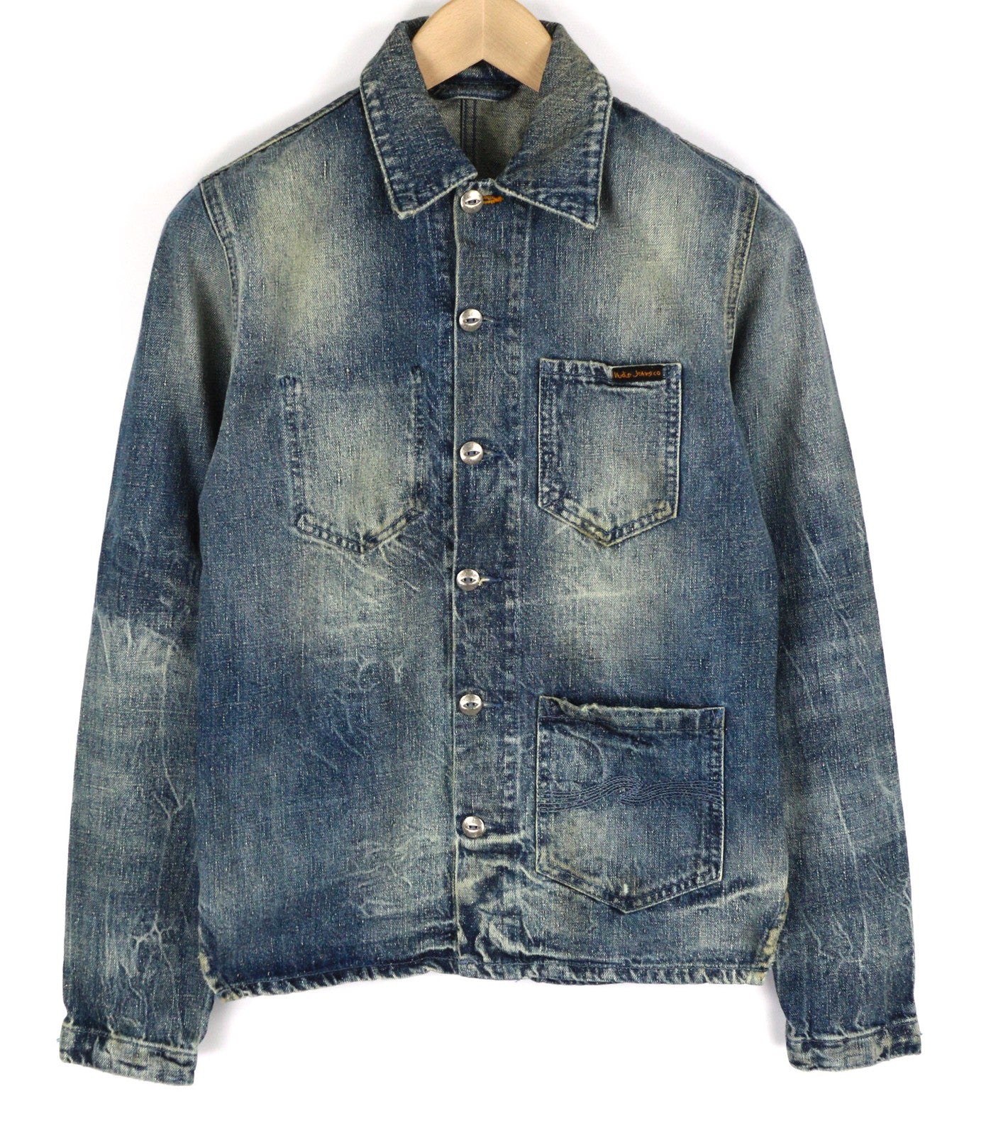 NUDIE Tryggve Mens Jacket S Cosmic Blue Buttoned Washed Denim