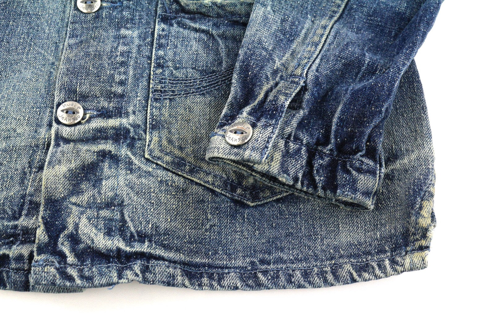 NUDIE Tryggve Mens Jacket S Cosmic Blue Buttoned Washed Denim