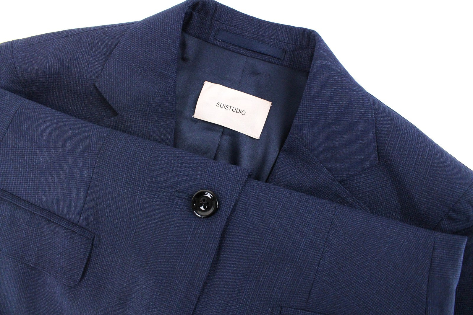 SUISTUDIO Cameron Womens Blazer UK10R Navy Checked Wool Single-Breasted