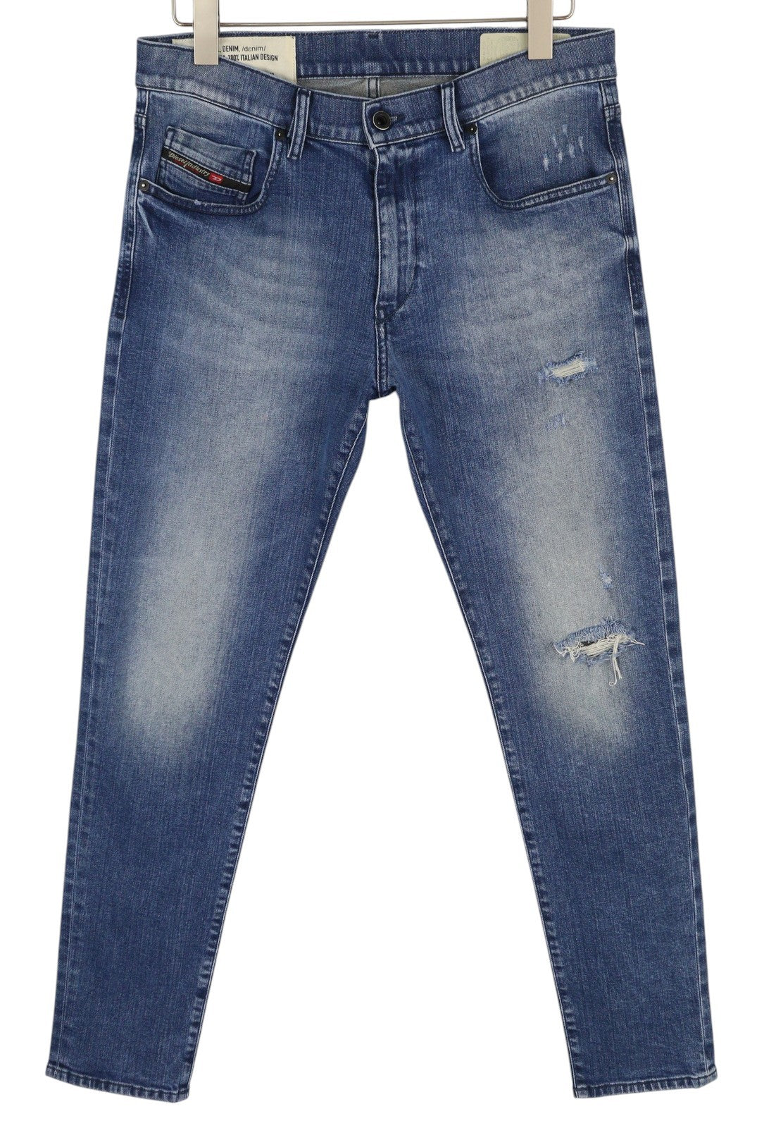 DIESEL D-Strukt 081AQ Men Jeans W33/L32 Tapered Fit Stretch Distress Washed Blue