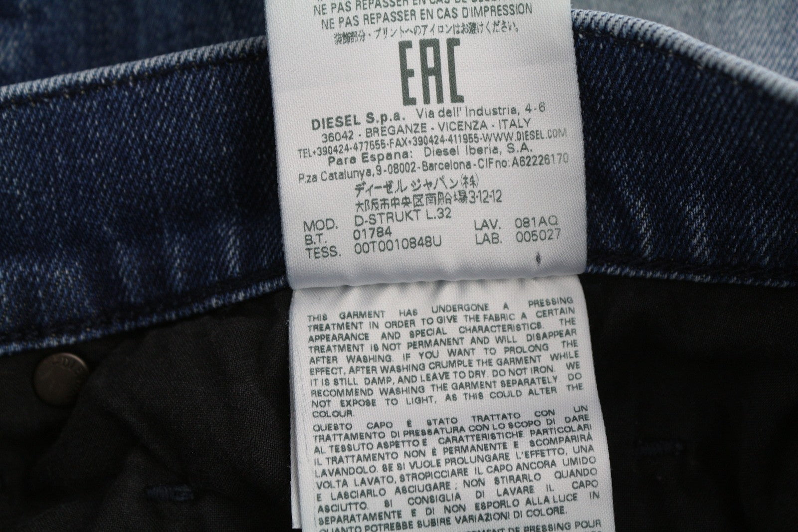 DIESEL D-Strukt 081AQ Men Jeans W33/L32 Tapered Fit Stretch Distress Washed Blue