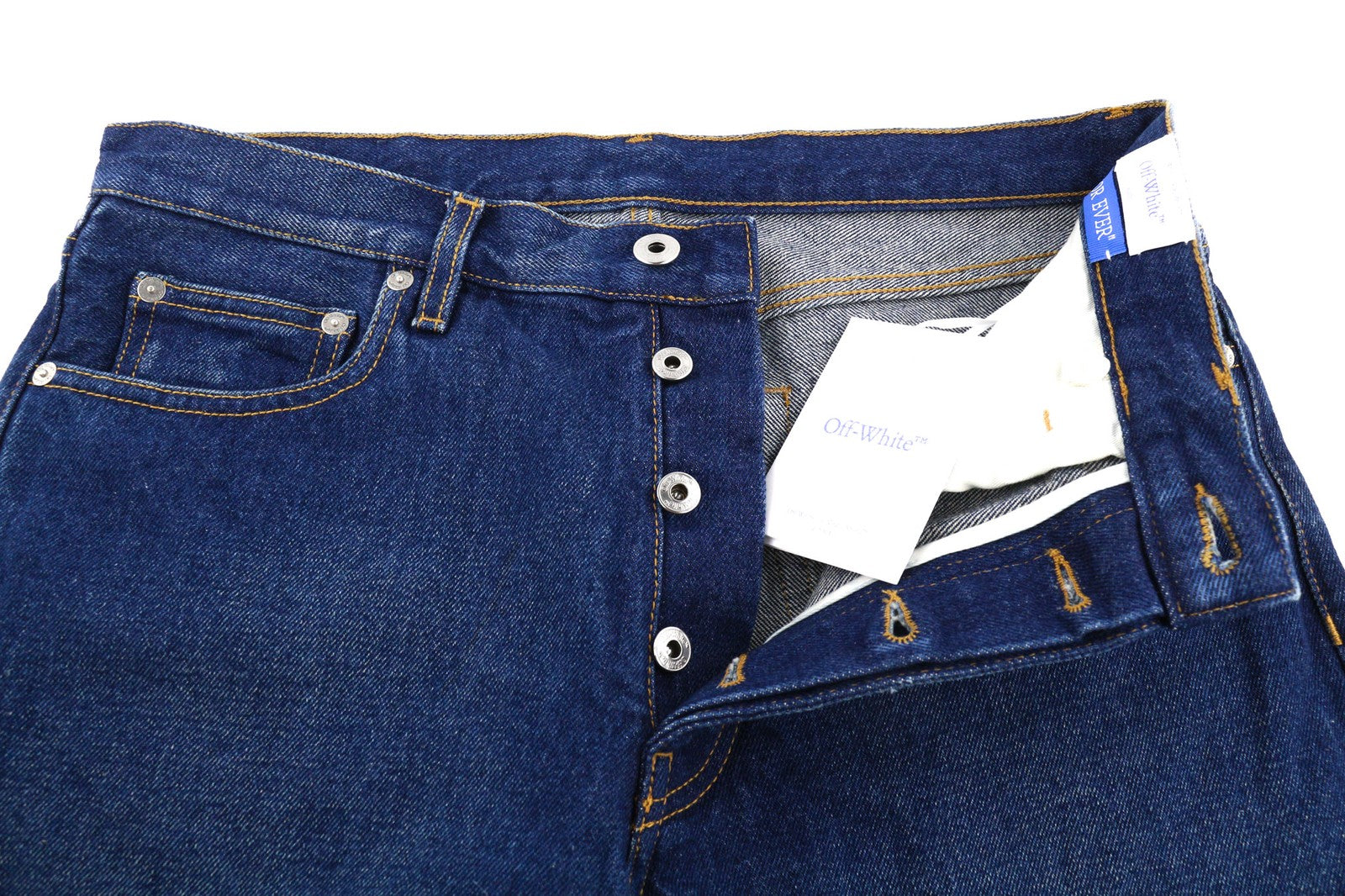 OFF-WHITE ARR Tapered Mens Jeans W31 Dark Blue Buttoned Pockets Washed RRP€650