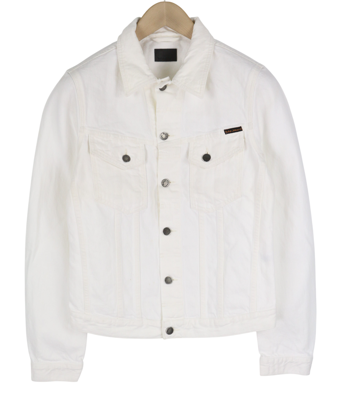NUDIE Perry Mens Jacket S Organic White Buttoned Neck Pockets  Denim