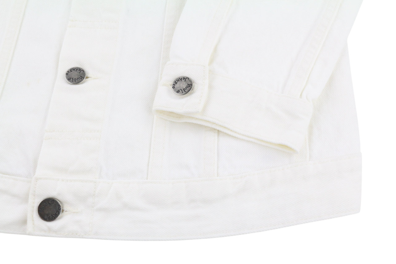 NUDIE Perry Mens Jacket S Organic White Buttoned Neck Pockets  Denim