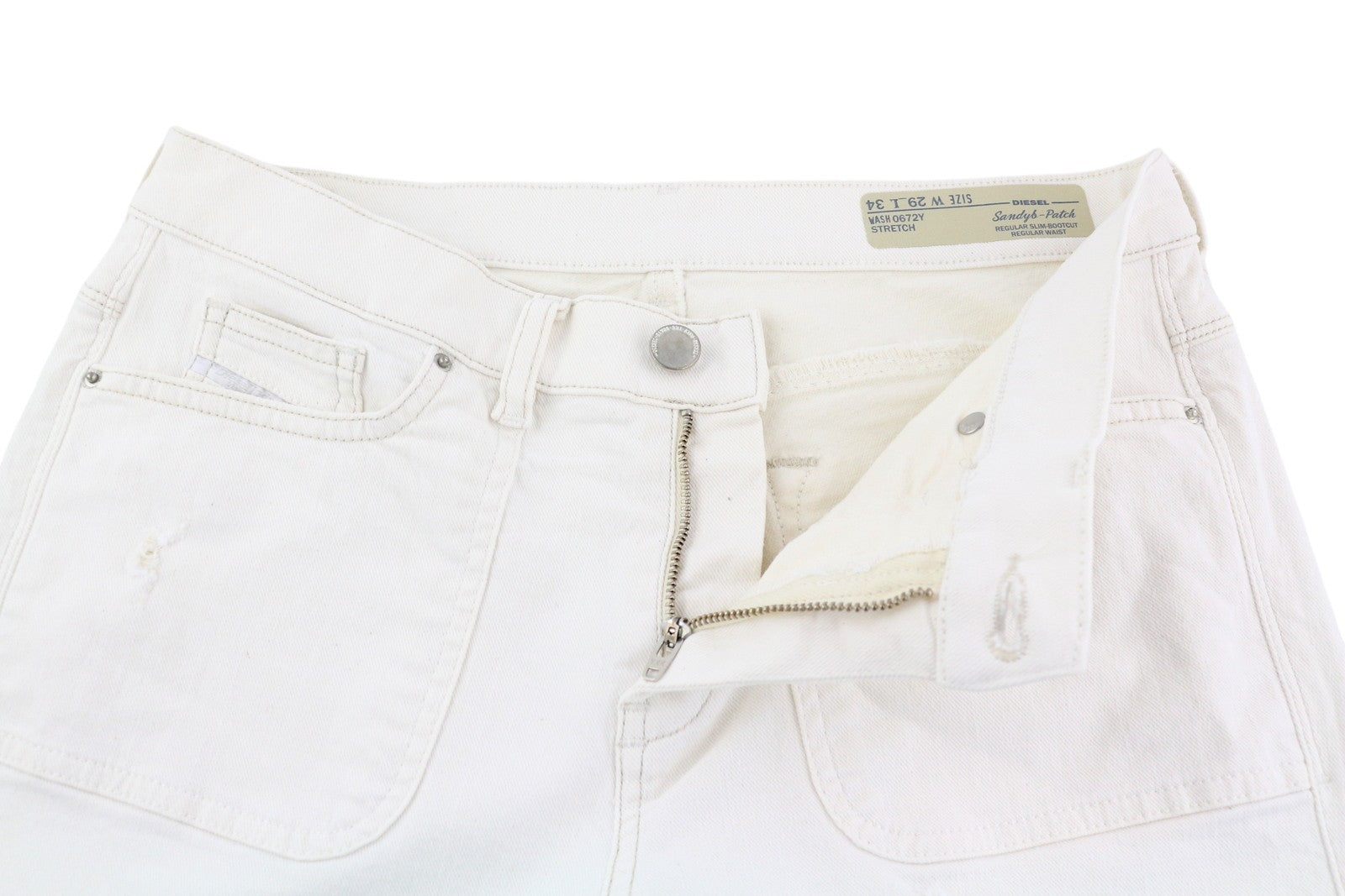 DIESEL Sandyb-Patch 0672Y Women Jeans W29/L34 Regular Slim Bootcut Stretch White