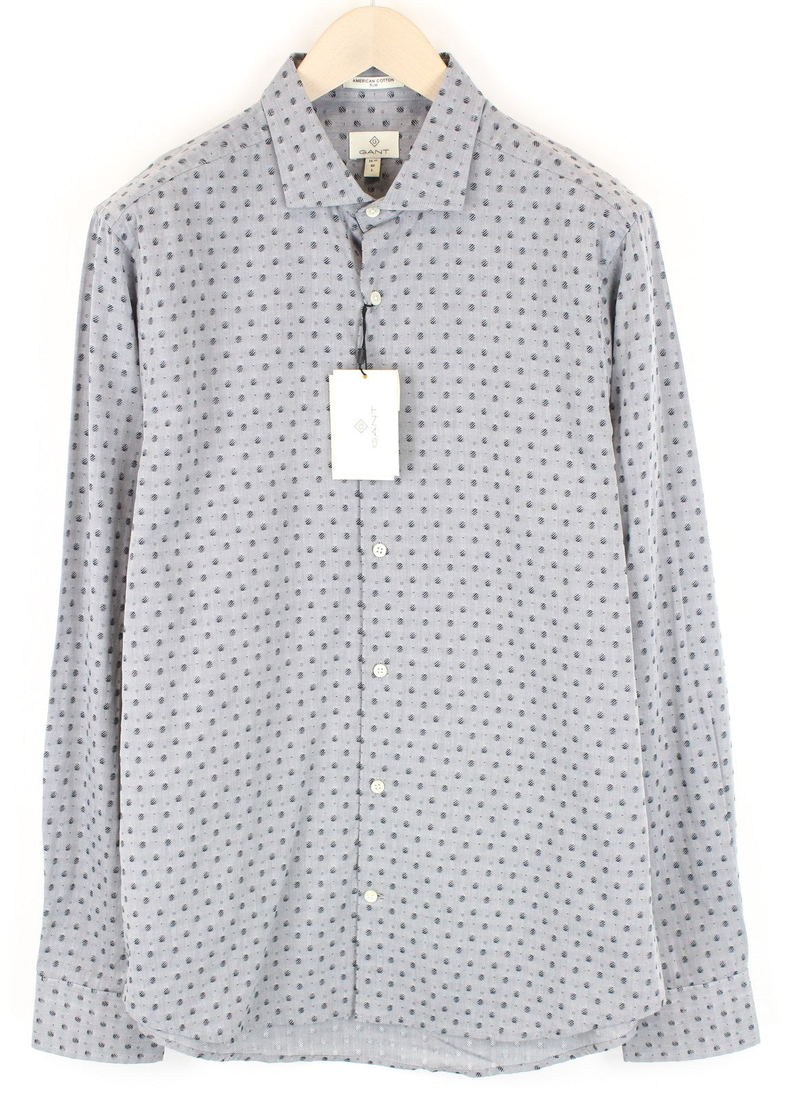GANT Mens Shirt L Grey Long Sleeve  Cotton Patterned Cutaway Collar