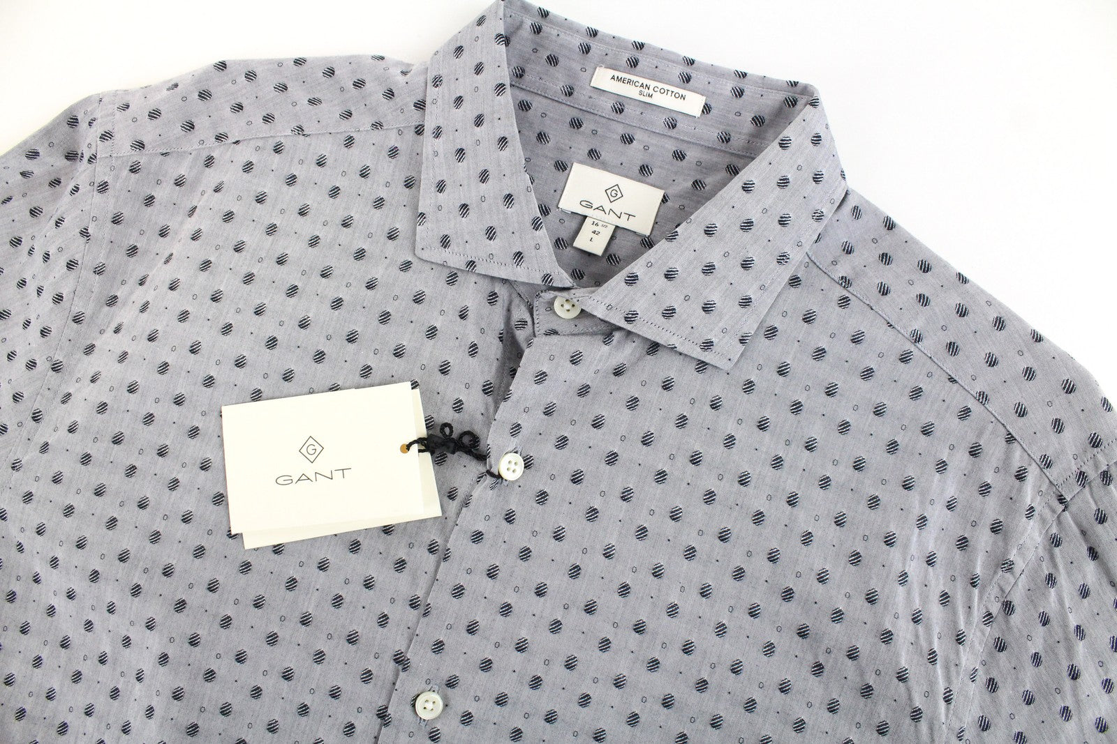 GANT Mens Shirt L Grey Long Sleeve  Cotton Patterned Cutaway Collar