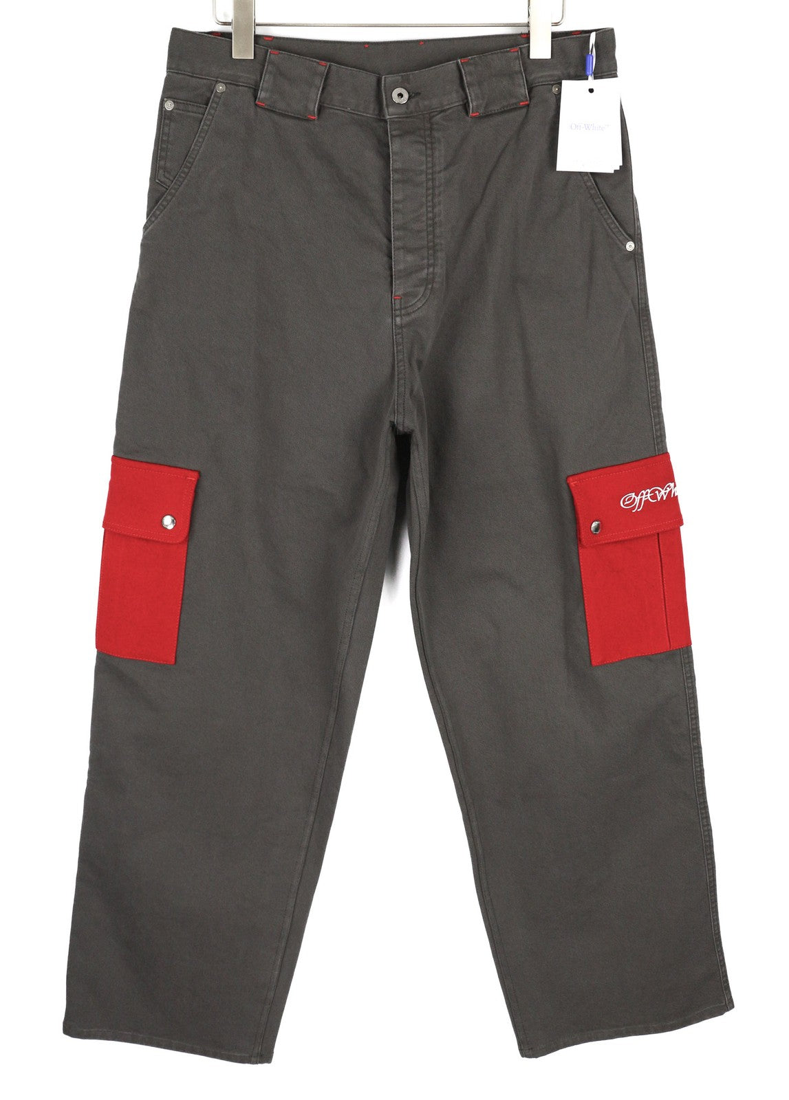 OFF-WHITE Script Canv Cargo Mens Trousers W32 Buttoned Red Pockets RRP€550