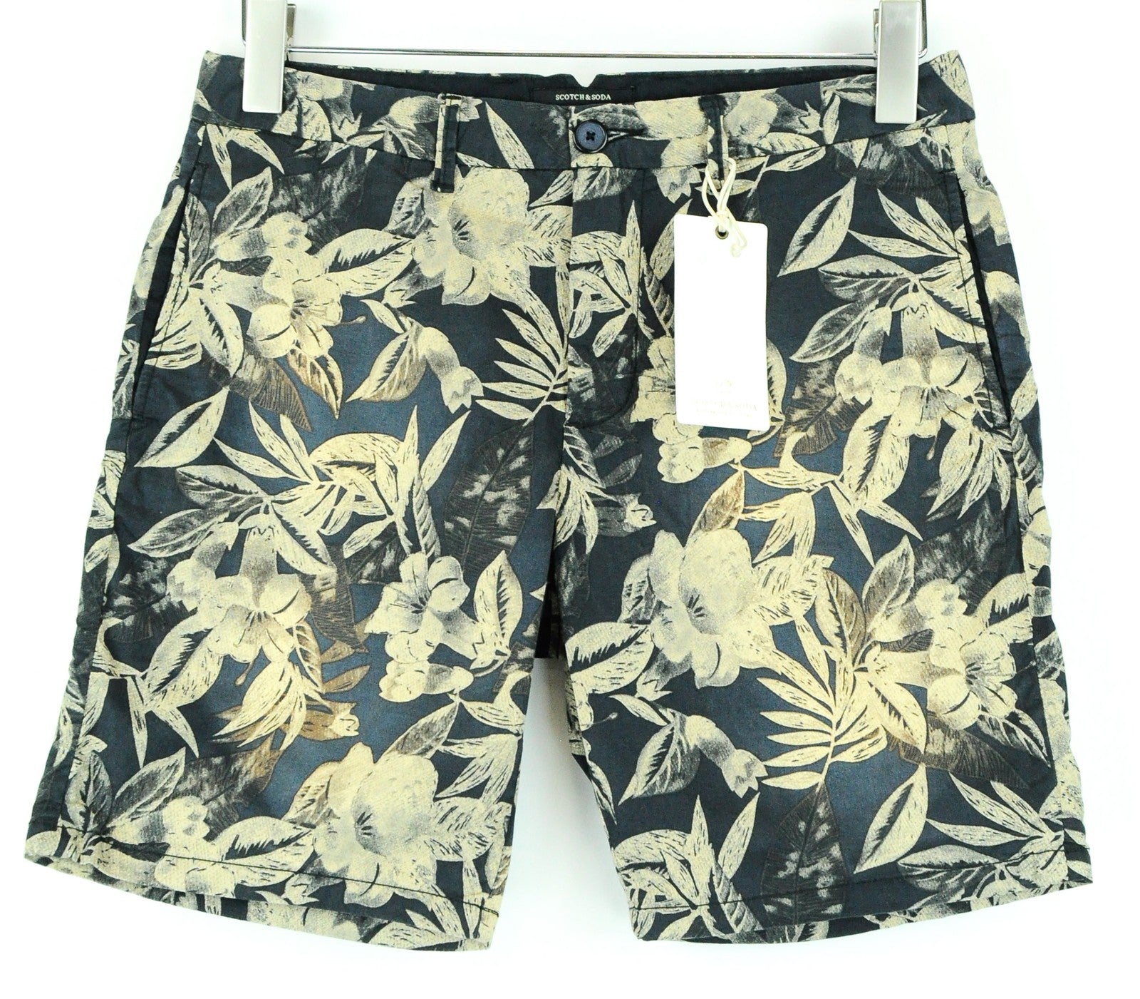 SCOTCH & SODA Ams Couture Shorts W28 Mens Navy Stretchy Flower Pattern Cotton