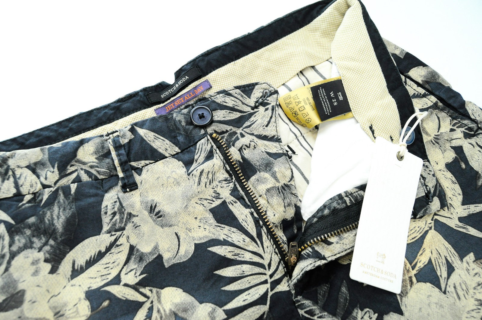 SCOTCH & SODA Ams Couture Shorts W28 Mens Navy Stretchy Flower Pattern Cotton