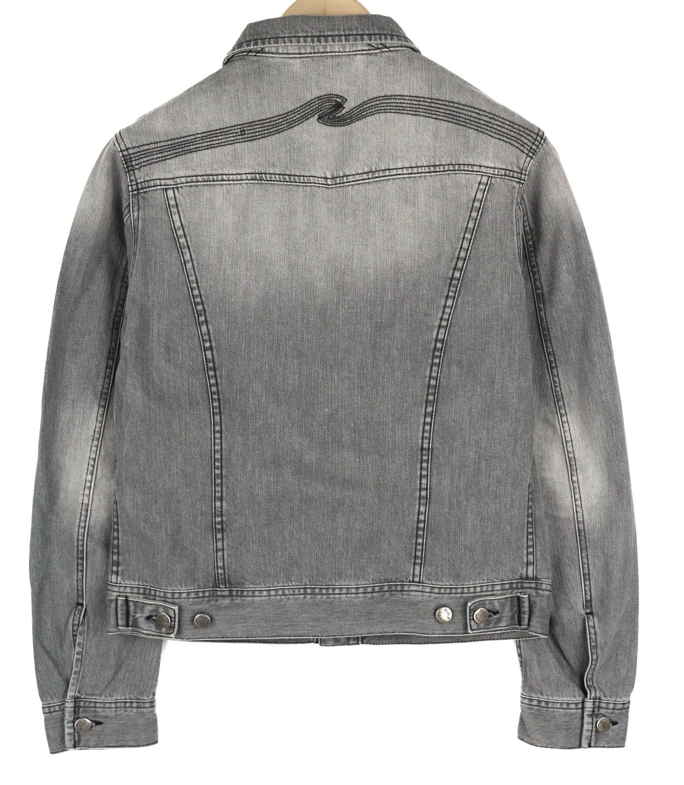 NUDIE Conny Mens Jacket M Sunbleached Black Buttoned  Cotton Washed Grey