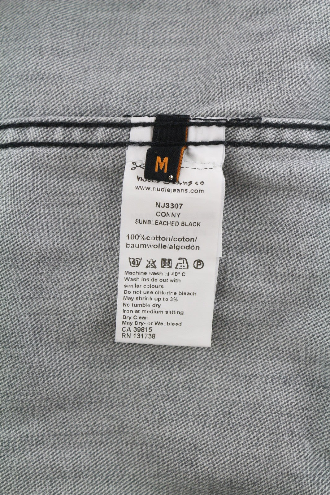 NUDIE Conny Mens Jacket M Sunbleached Black Buttoned  Cotton Washed Grey