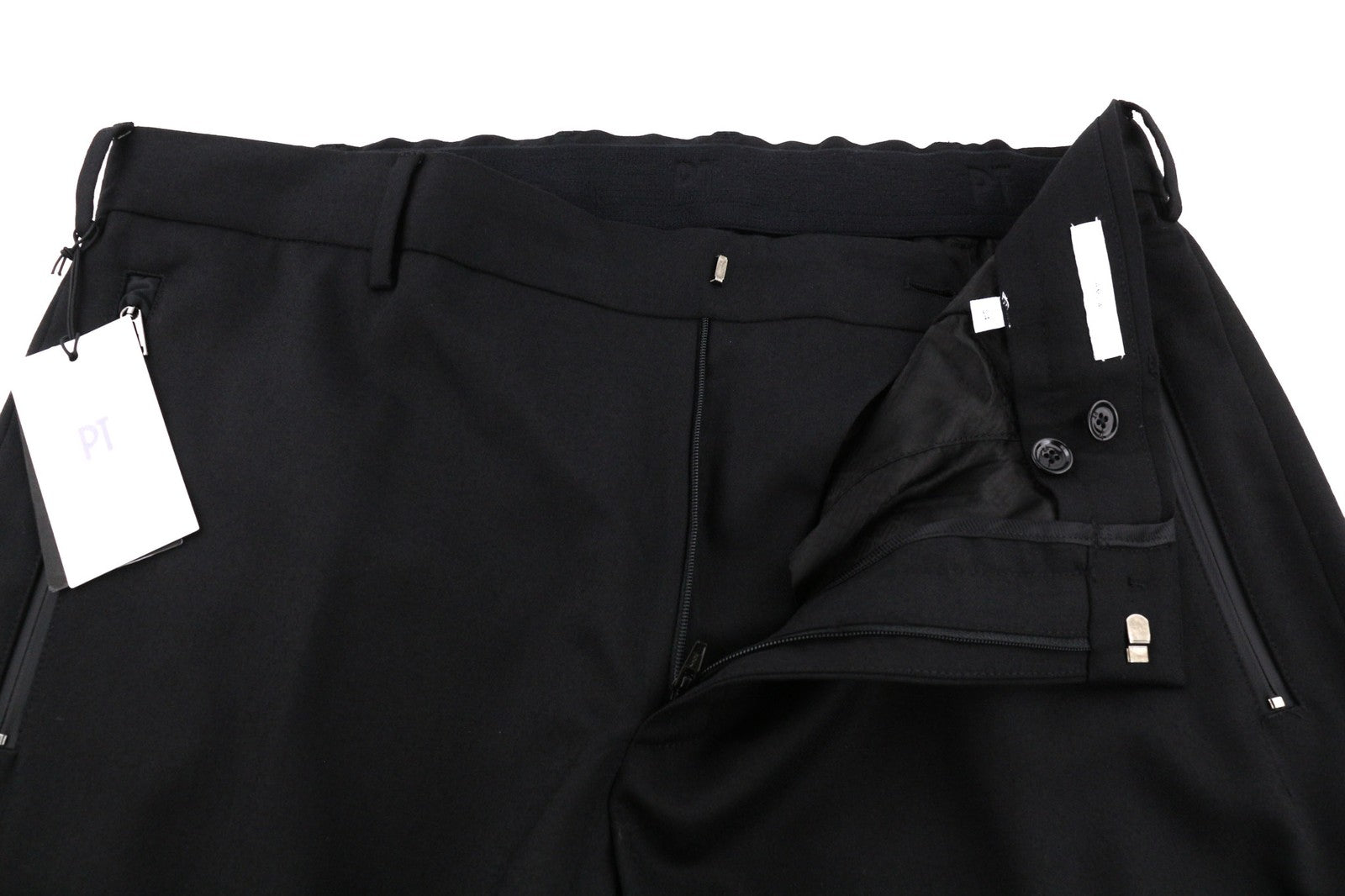 PT TORINO Lamda Mens Trousers 54 Black Fleece Wool Blend Cargo Zipped Pockets