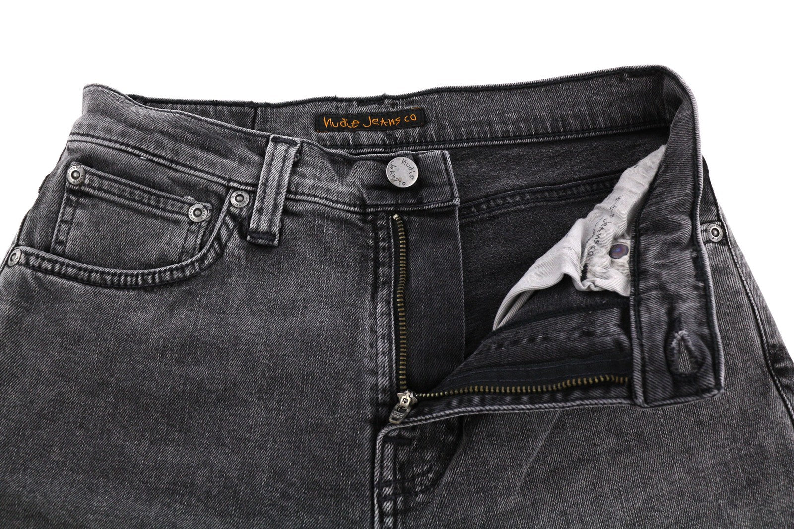 NUDIE Pipe Led Mens Jeans W28/L32 Grey Marble Organic Cotton Slim Washed Denim