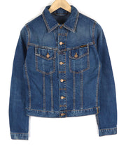 NUDIE Terry Mens Jacket S Recycle Worn In Washed Blue Buttoned Pockets Denim