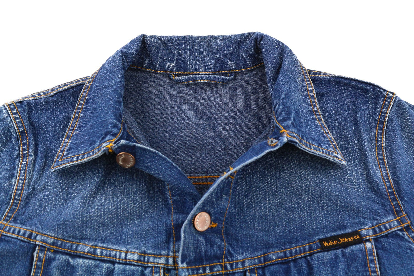 NUDIE Terry Mens Jacket S Recycle Worn In Washed Blue Buttoned Pockets Denim