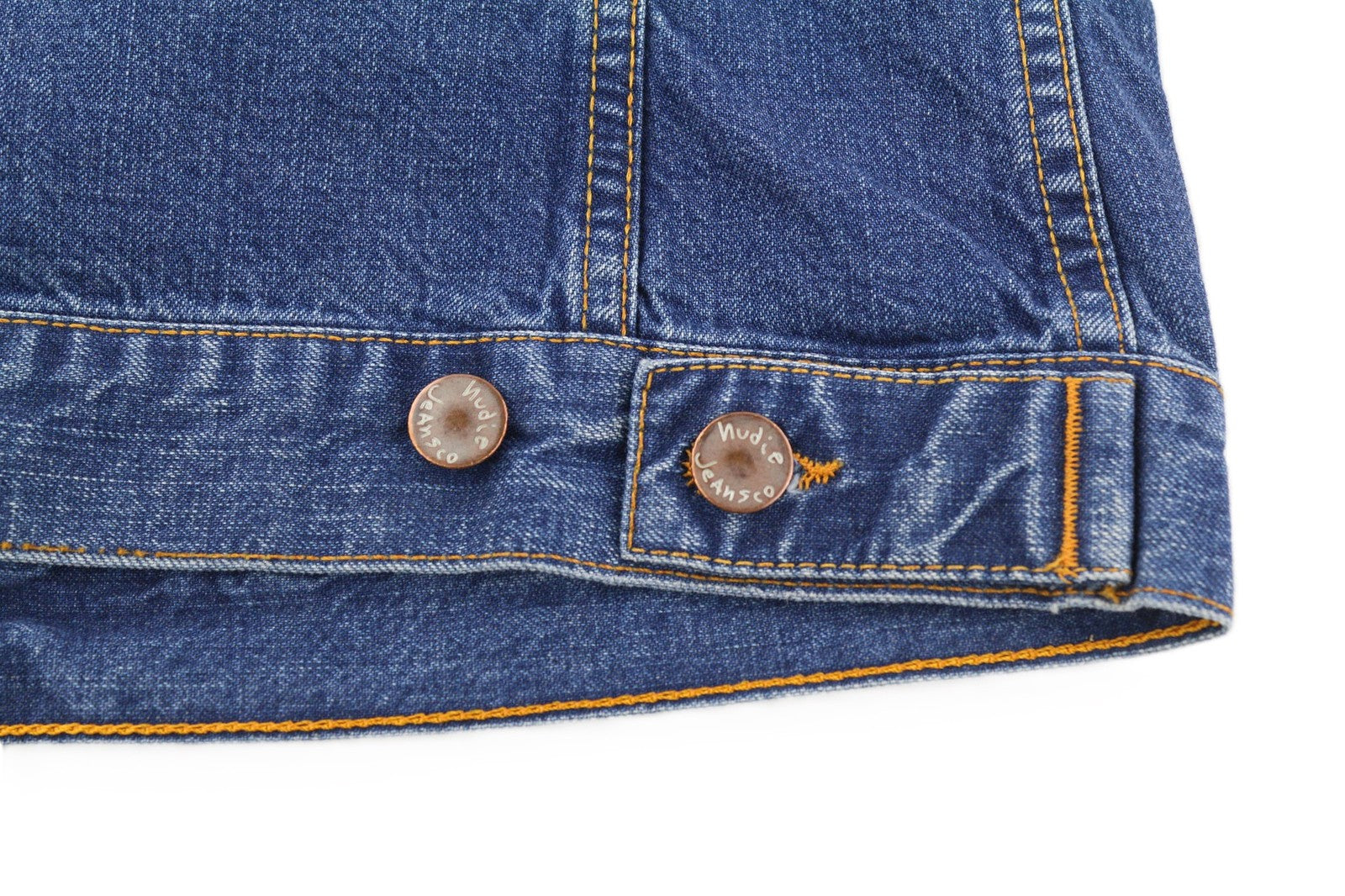 NUDIE Terry Mens Jacket S Recycle Worn In Washed Blue Buttoned Pockets Denim