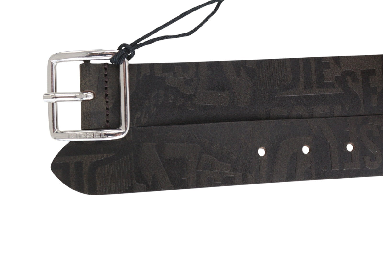 DIESEL B-Billover Men's Belt 95 CM Dark Brown Leather Printed Silver Tone Buckle