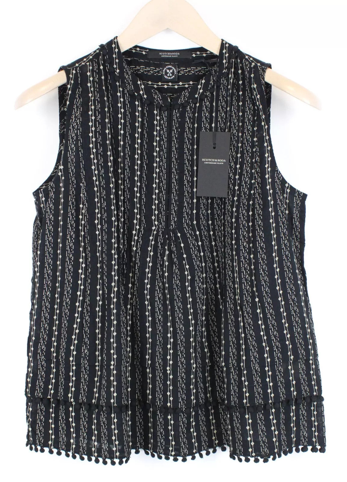 MAISON SCOTCH Women's Top S Cropped Floral Tasselled Hook & Loop Closure Blouse