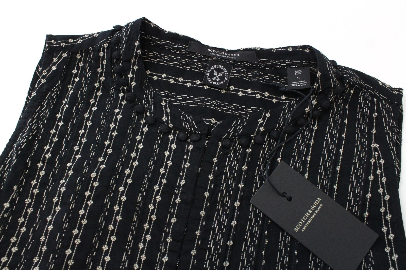 MAISON SCOTCH Women's Top S Cropped Floral Tasselled Hook & Loop Closure Blouse