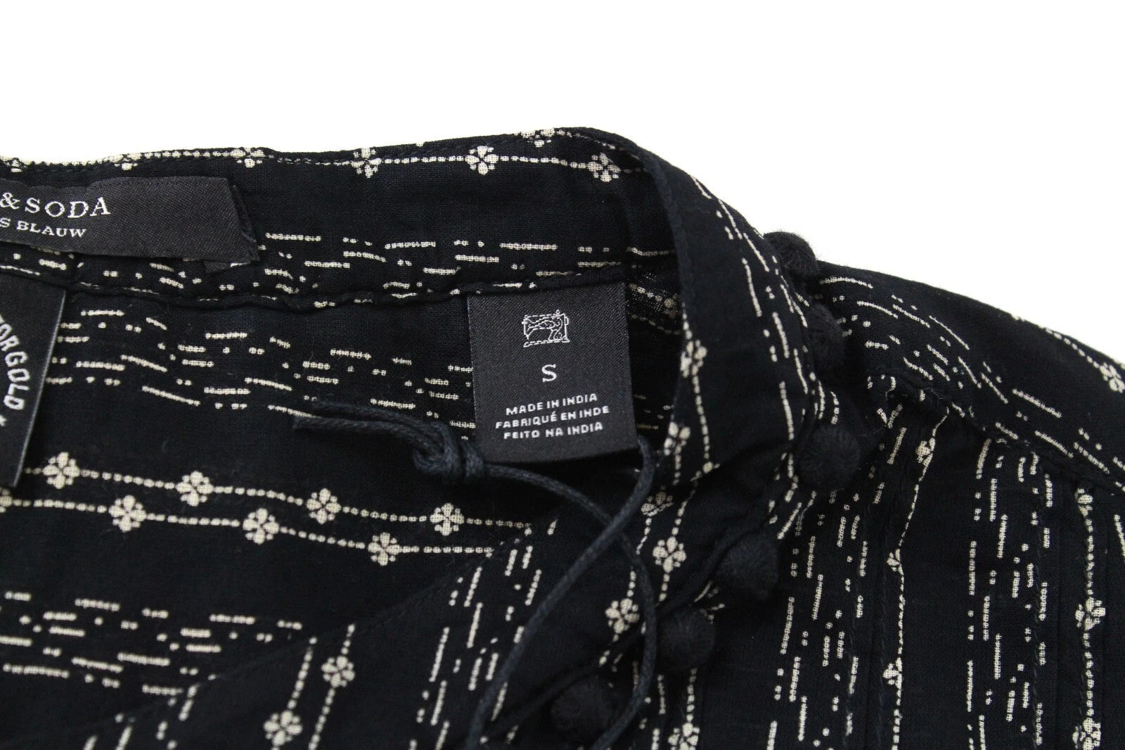 MAISON SCOTCH Women's Top S Cropped Floral Tasselled Hook & Loop Closure Blouse