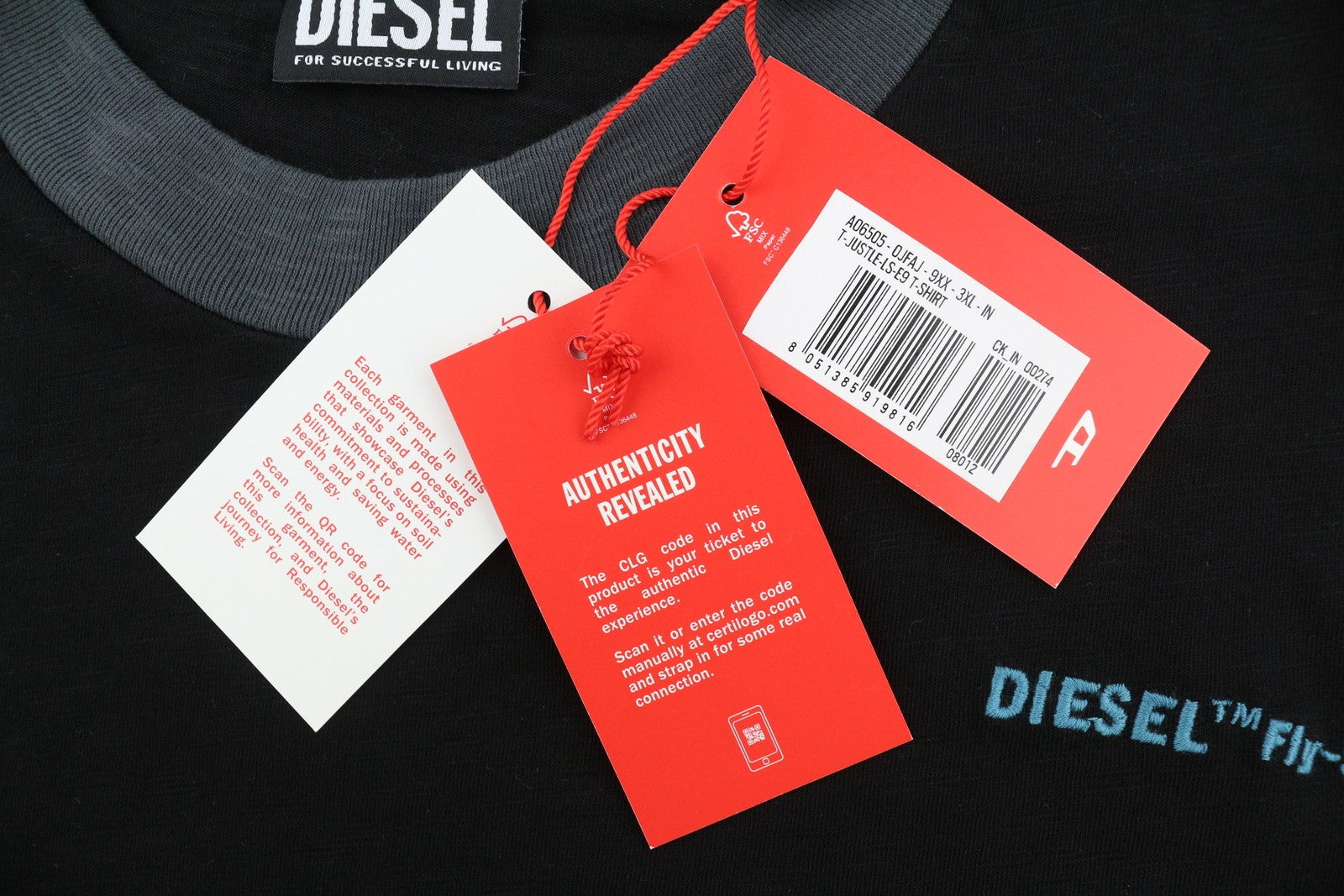 DIESEL T-Justle-LS-E9 Mens T-Shirt 3XL Black Long Sleeve Crew Neck RRP€135