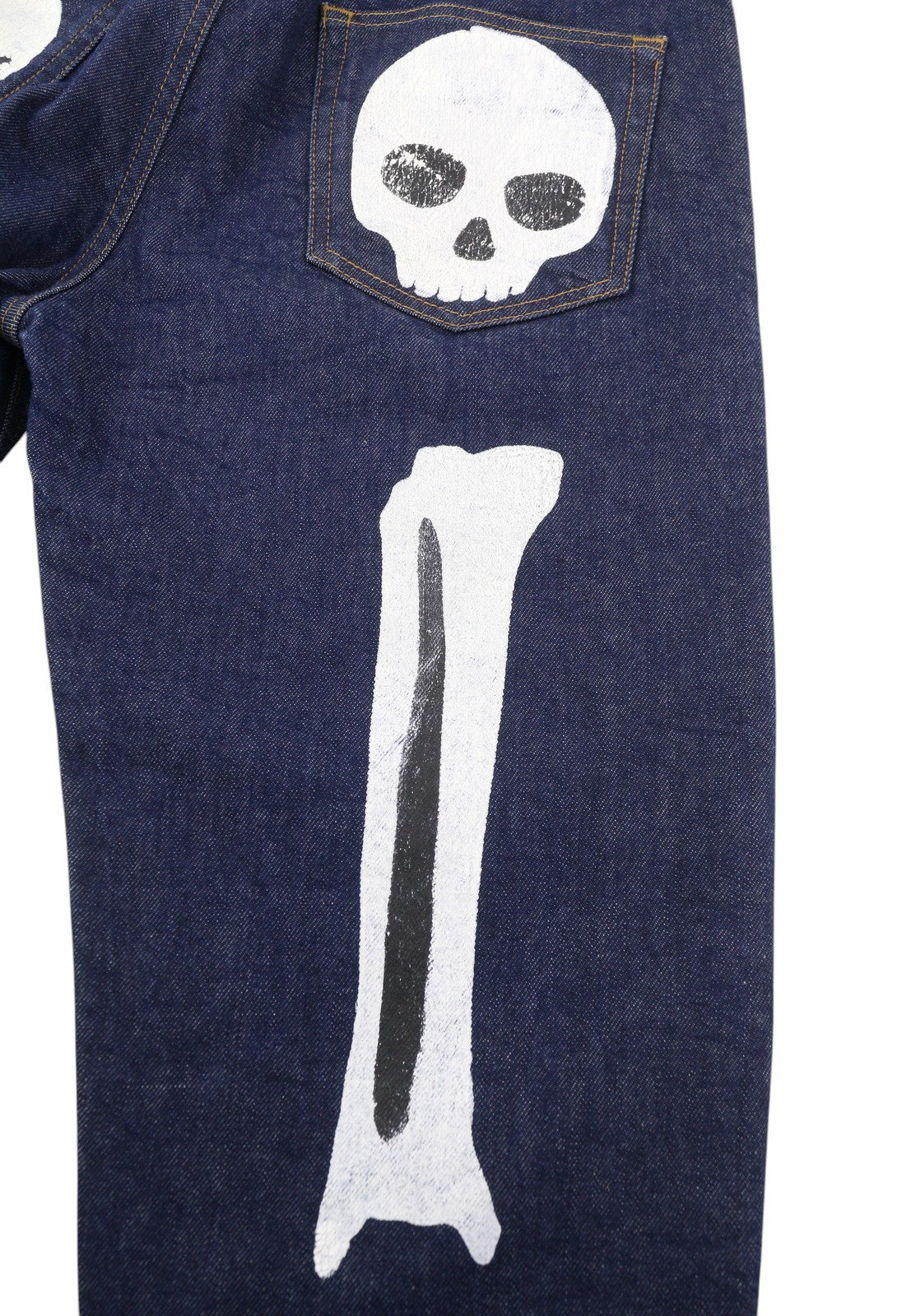 ACNE STUDIOS Men Jeans W30/L32 Denim Dark Blue Slim Skull Print Zip Fly