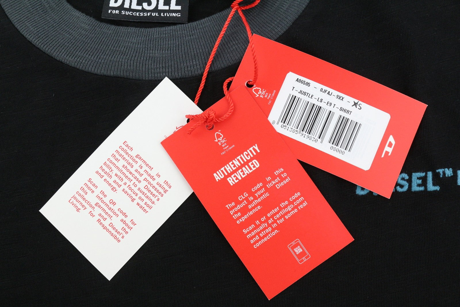 DIESEL T-Justle-LS-E9 Mens T-Shirt XS Black Long Sleeve Crew Neck  RRP€135