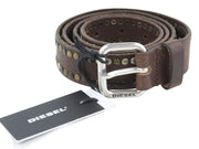 DIESEL B-Ost Men Belt 95 CM Mid Brown Silver Tone Details Buckle RRP€200