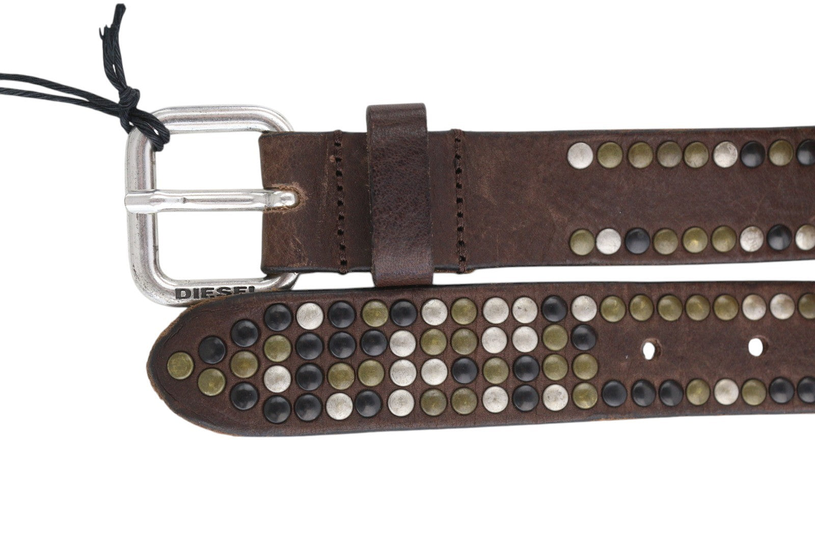 DIESEL B-Ost Men Belt 95 CM Mid Brown Silver Tone Details Buckle RRP€200