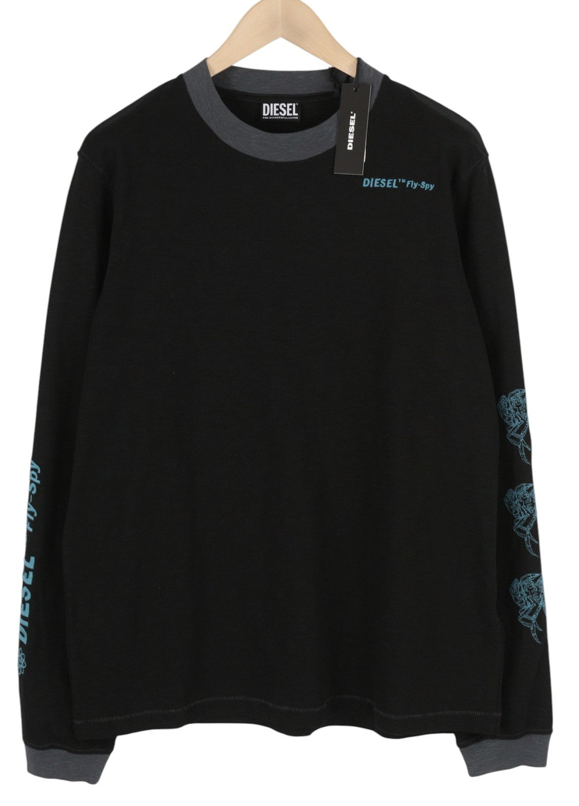 DIESEL T-Justle-LS-E9 Mens T-Shirt L Black Long Sleeve Crew Collar RRP€135