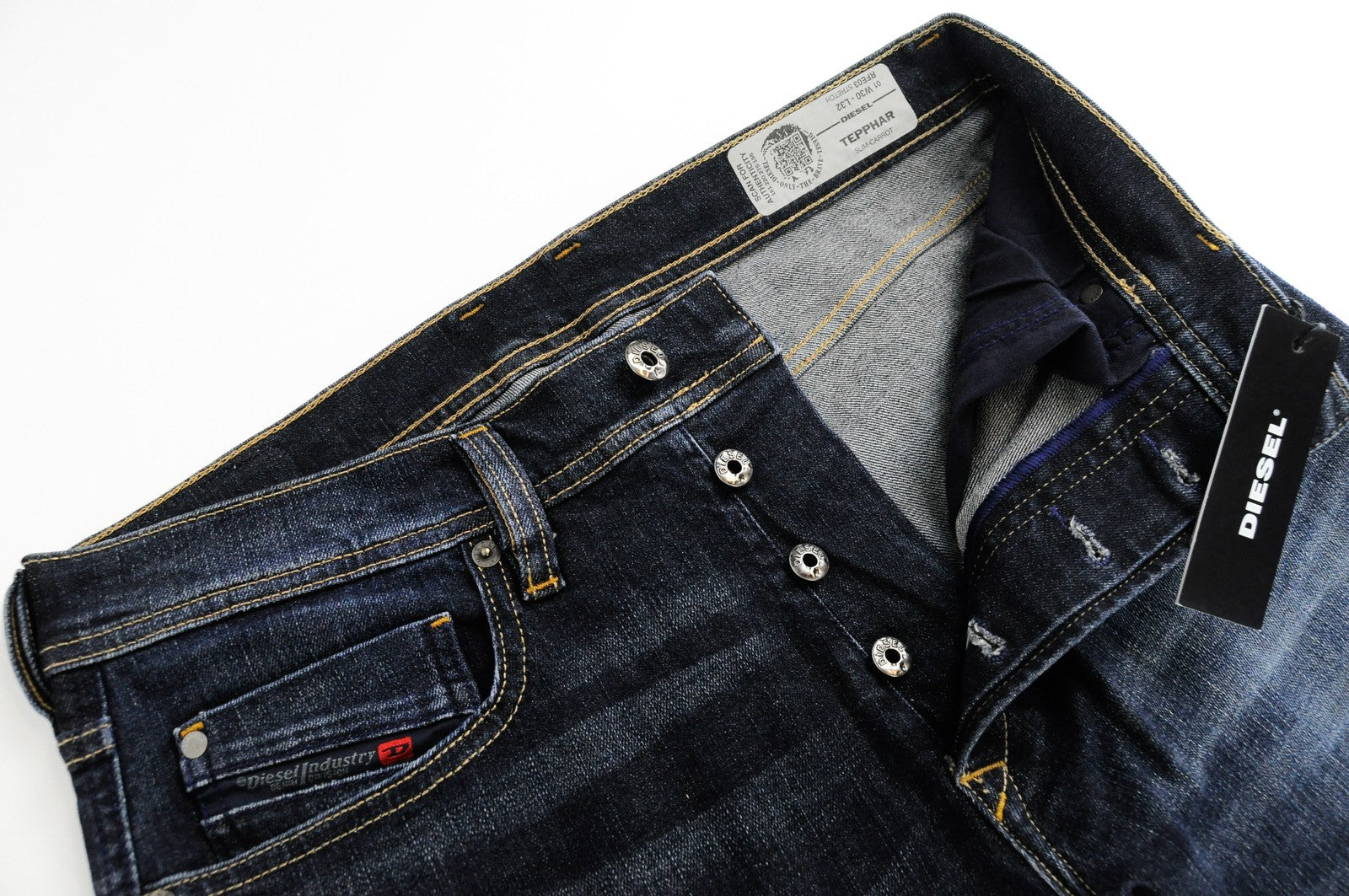 DIESEL Tepphar RFE03 vyriški džinsai W30/L32 Slim morkų medvilnės tamprūs mėlyni 